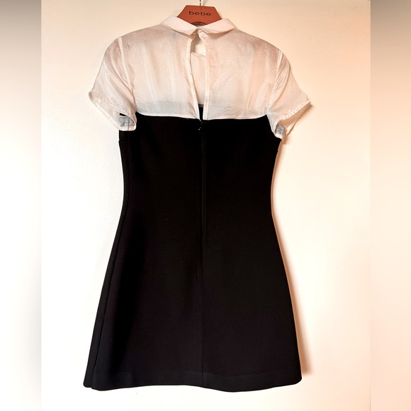 Maje | Black White | Sheer Shirt Top Collar Pencil Dress - Picture 6 of 7